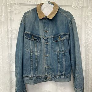 Men's Blue Denim Jacket with Tan Collar
